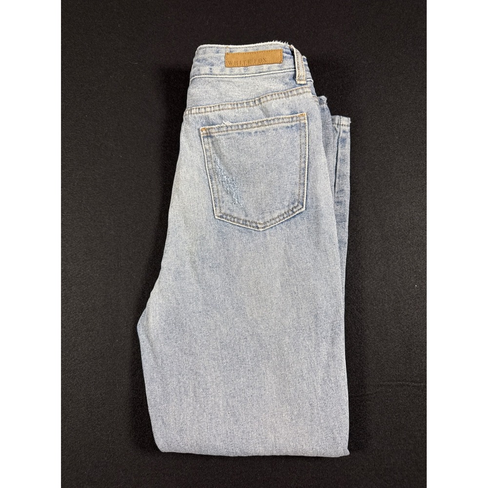 White Fox Light Wash Distressed High Waisted Straight Leg Denim Jeans Womens S